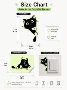 Wall Sticker 1pc Small Black Kitten With Green Glow In The Dark, Can Be Used To Decorate Entrances, Bedrooms, Kitchens, Living Rooms And Shops. Made Of PVC, Self-Adhesive, Flat 2D - View 5