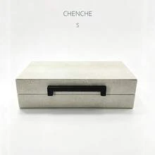 Set Of 2 Sizes PU Leather Jewelry Box With Black Handle, Cream White Shagreen Texture Jewelry Organizer Vanity Storage Box For Dresser Room Decor Gift - View 12