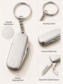 1/10/30pcs Custom 4-In-1 Mini Multi Tool Keychain, Personalized Engraved Metal Key Ring, Bottle Opener Nail File Gift For Men Women Dad Outdoor Travel - Silver - View 4
