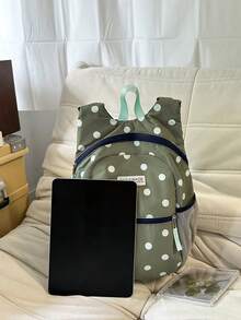 Dedoo Polka Dot Backpack, Contrast Color Zipper Mesh Side Pockets, Lightweight Large Capacity, Student School Bag, Suitable For University Campus, Korean Style Student Daily Use Backpack - Multicolor - View 8