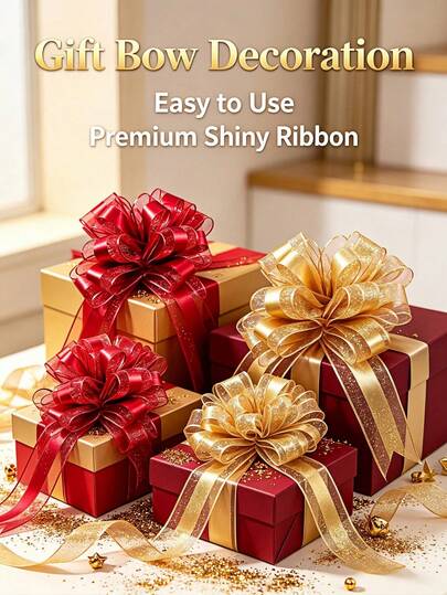 Instant Forming Plastic Pull Bow, Glitter Shiny Ribbon Decorative Bows, Reusable Ornament Bows For Wedding Vehicle, Gift Boxes, Xmas, Birthday Party Decorations