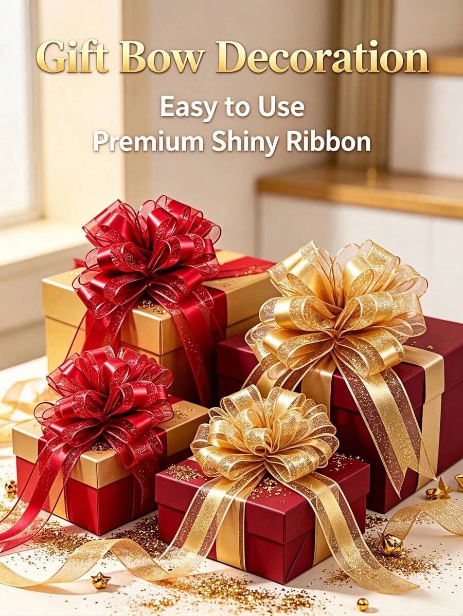 Instant Forming Plastic Pull Bow, Glitter Shiny Ribbon Decorative Bows, Reusable Ornament Bows For Wedding Vehicle, Gift Boxes, Xmas, Birthday Party Decorations - Decorative Topping - View 1