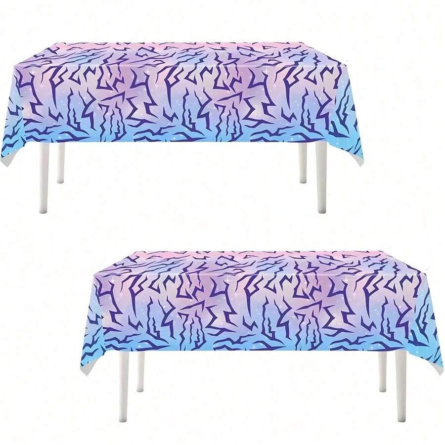 Kpop Theme Pink & Purple Lightning Crackle Print Plastic Tablecloth, 108 X 54 Inch Disposable Rectangular Table Cover, Suitable For Boys & Girls Anime Kpop Birthday Party Decoration - Light Purple - View 1