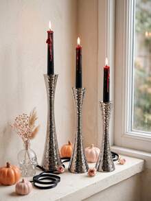 1Pc/Set Hammered Metal Taper Candle Holder Set, Vintage Modern Tall Candlestick Holders, Table Centerpiece Decor For Ramadan, Halloween, Wedding, Party, Home Dining, Valentine Birthday Housewarming Gift. - Simple Classic Style - View 6