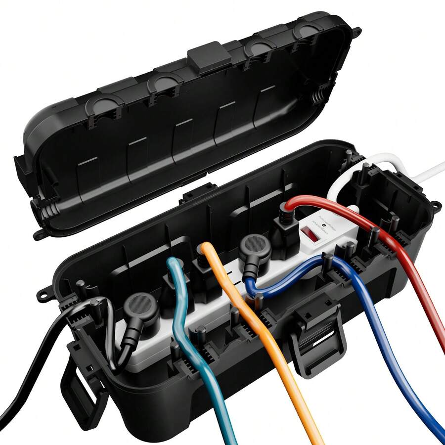 1pc Outdoor Junction Box With Detachable Cover, Extension Cord Safety Protection Cover, Power Strip Protector, Timer Socket Plug - Black - View 1