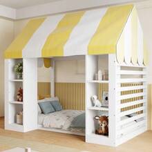 Country-Style Toddler Bed, 90 X 200 Cm, With Canopy, Open Storage At The Front, And Wooden Frame - 白色 - 查看 4