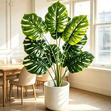 2pcs Large Artificial Palm Plants, 35 Inch Large Faux Banana Tree, Monstera And Fan Palm Tropical Plants Decor, Includes 24 Leaves, Evergreen, Suitable For All Seasons Artificial Potted Plants, Pot Not Included - Green - View 3