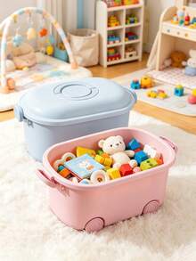 1pc Children's Doll Storage Box With Wheels, Baby Doll & Miscellaneous Items Organizer, Plastic Storage Bin For Home Use - Multicolor - View 2
