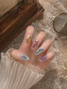 1sheet Gothic Nail Stickers Metal Silver Foil Cursive Script Butterfly Pattern Self-Adhesive Nail Art Stickers For Manicure 3D Decorations - Silver - View 4
