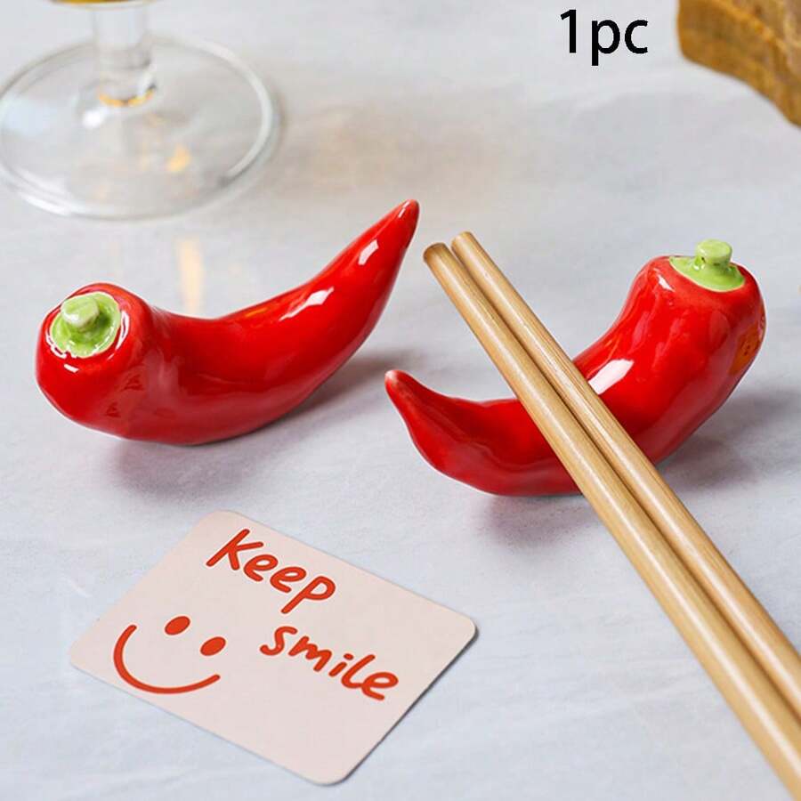 1pc Ceramic Cute Red Chili Pepper Shaped Chopstick Holder, Creative Spoon & Fork Holder, Kitchen Chopstick Holder, Kitchen Decoration Tabletop Ornament - View 1