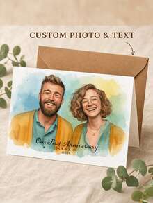 Custom Photo Cartoon Wedding Greeting Card, Upload Couple Photos To Create Cute Hand-Drawn Portraits Including Pets. Custom Names, Wedding Date, Venue And Invitation Words. Sweet Personalized Greeting Card For Wedding Events. - Multicolor - View 4