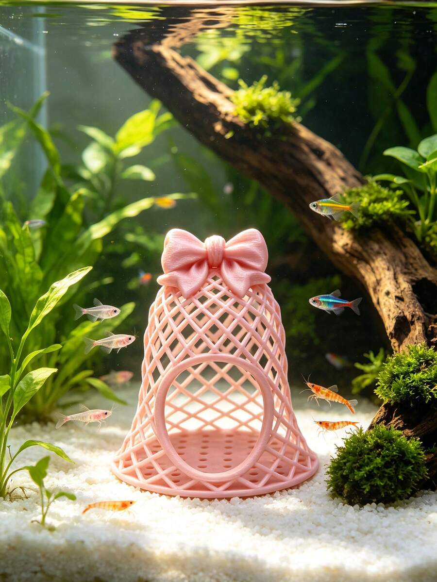 Hollow Plastic Aquarium Cave Decor - Realistic Mesh Hiding Decoration; Suitable For Betta Fish, Shrimp, Hamsters, Hermit Crabs And Small Reptiles - A - View 1