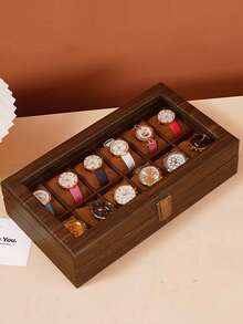 1pc Leather Watch Storage Box With Dust-Proof Glass Lid, Watch And Jewelry Organizer, Bracelet Watch Storage Box, Premium Home Watch Display And Collection Box, Necklace Jewelry Box - Multicolor - View 2