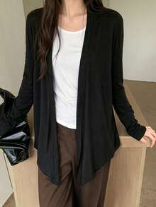 Black Asymmetrical Mid-Length Jacket Women's Summer New Slouchy Design Long Sleeve - Black - View 2