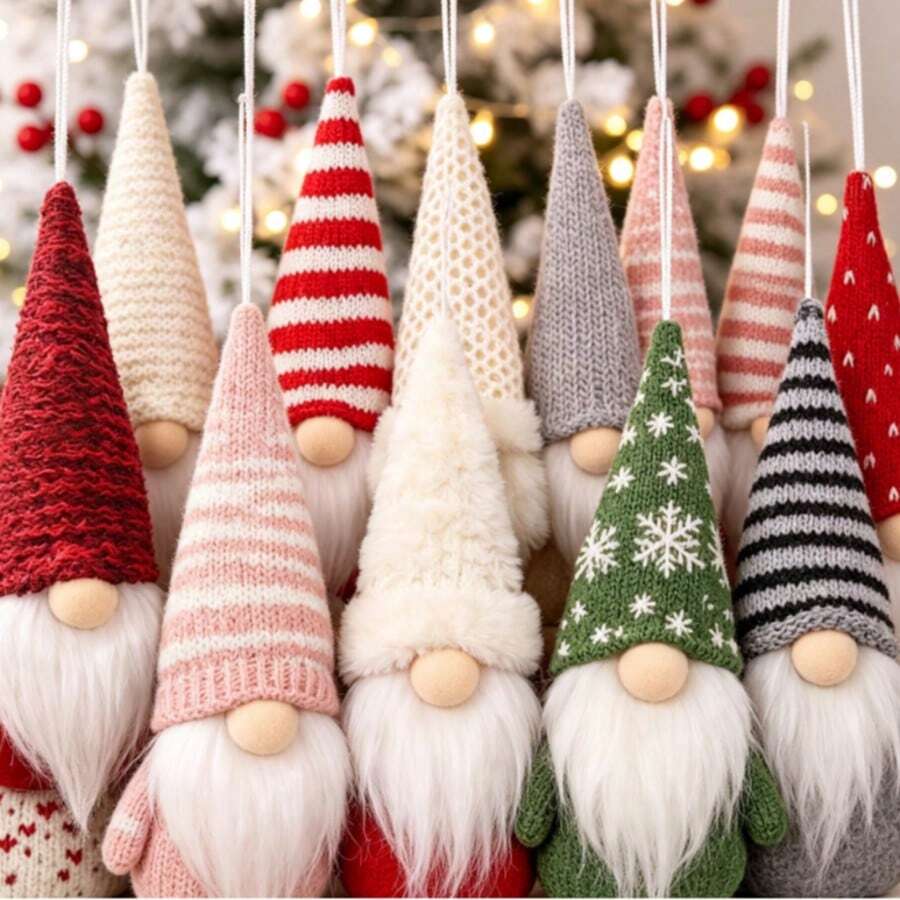 3/1pc Christmas Gnome Hanging Ornaments, Knitted Plush Faceless Gnome Doll Pendants, Grey White Nordic Style Xmas Tree Hanging Decor, For Home Fireplace Party New Year Decoration, Holiday Christmas Gift - View 1