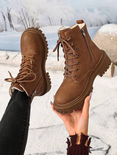 Fashion Versatile Casual Flat Thick Sole Women's Ankle Boots Autumn/Winter New Women's Shoes Warm Women's Boots Ankle Boots, Fur Boots, Combat Boots