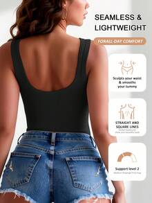 5pcs U-Back Ribbed Tank Tank Tops Women With Built-In Bras For Women, Solid Color Slim-Fit Essentials For Layering,, Exposed Shoulder Sleeveless - Multicolor - View 8