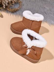Baby Fashion Snow Boots With Bow Decor - Brown - View 4