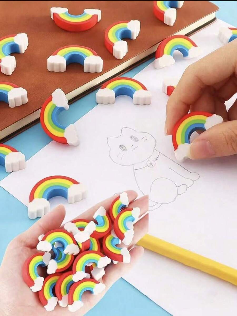 50pcs Rainbow Erasers, Fun Rainbow Erasers, Themed Erasers - Cute Erasers Perfect For Office, Home And Workplace Use. They Are Also Great As Prizes, Birthday Gifts And Perfect For Holiday And Themed Party Decorations. - Multicolor - View 1