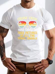 Herren T-Shirt aus reiner Baumwolle mit Kurzarm, Rundhalsausschnitt, lässig, Sommer, Grafikdruck, bequem für den täglichen Gebrauch, Basic Tee - Weiss - Übersicht 1