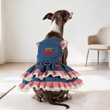 PETCIRCLE 1件寵物衣服 小狗幼犬貓用 可愛甜美風 無袖刺繡櫻花飾邊洋裝 - 彩色 - 查看 2