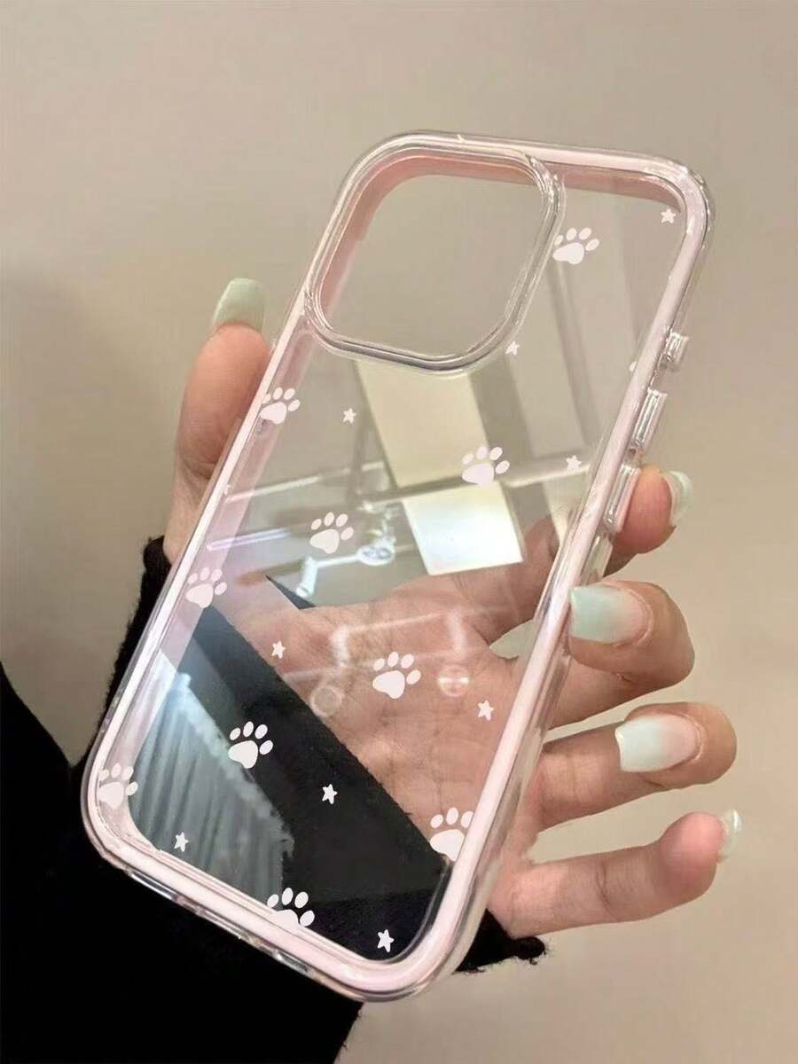 卡通可愛貓爪印手機殼,適用於 iPhone 17/16/15 Pro Max、14/13、12/11,全包覆透明款 - 粉色 - 查看 1