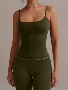 XLLAIS Áo hai dây hở lưng gợi cảm dành cho nữ, áo tank top hai dây co giãn thoải mái mùa hè - xanh quân đội - Xem 3