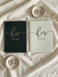 2 Wedding Vow Books, His And Hers, Gold Foil Lettering, 28 Pages Total, Ample Space For Writing Vows, Perfect Essential For Your Wedding Day And Back To School Season - one-size - View 5