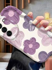 1 buah Casing Ponsel Motif Bunga Minimalis Lembut Bergelombang Besar Bergaya INS, Tekstur Gelombang Putih Susu, Cakupan Lensa Lembut Penuh, Kompatibel dengan Ponsel Seri 1 - Putih - View 5
