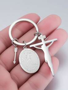 TEAMER 1pc Fashionable Stainless Steel Arrow & Cross Basketball Football Rugby Pendant Keychain, Sports Pattern Commemorative Gift, Can Be Used As Bag Accessory - Sports Series - View 7