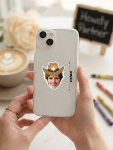 12/24/48pc Custom Photo Sheriff Cowboy Hat Face Stickers, Western Star Badge Cowboy Portrait Cutout Stickers, Personalized Wild West Sheriff Stickers,Western Rodeo Themed Birthday Party Favors - Multicolor - View 3