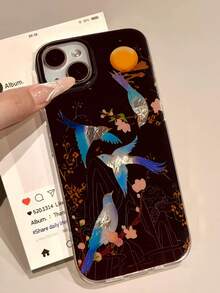 1件裝 中式高級梅花與喜鵲藝術手機殼，適用於 iPhone 17 Pro Max 17 16 15 14 13 Pro Max 12 11，時尚手機保護殼 - 彩色 - 查看 3