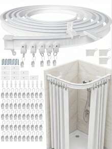 5/4/3/1m Flexible Bendable Curtain Track, Ceiling Mounted Curved Sliding Guide Rail With Metal Hooks, Multi-Size Bay Window Curtain Track System, Bedroom Bathroom Room Divider Curtain Rail, Home Window Decoration - Multi-style-1 - View 1