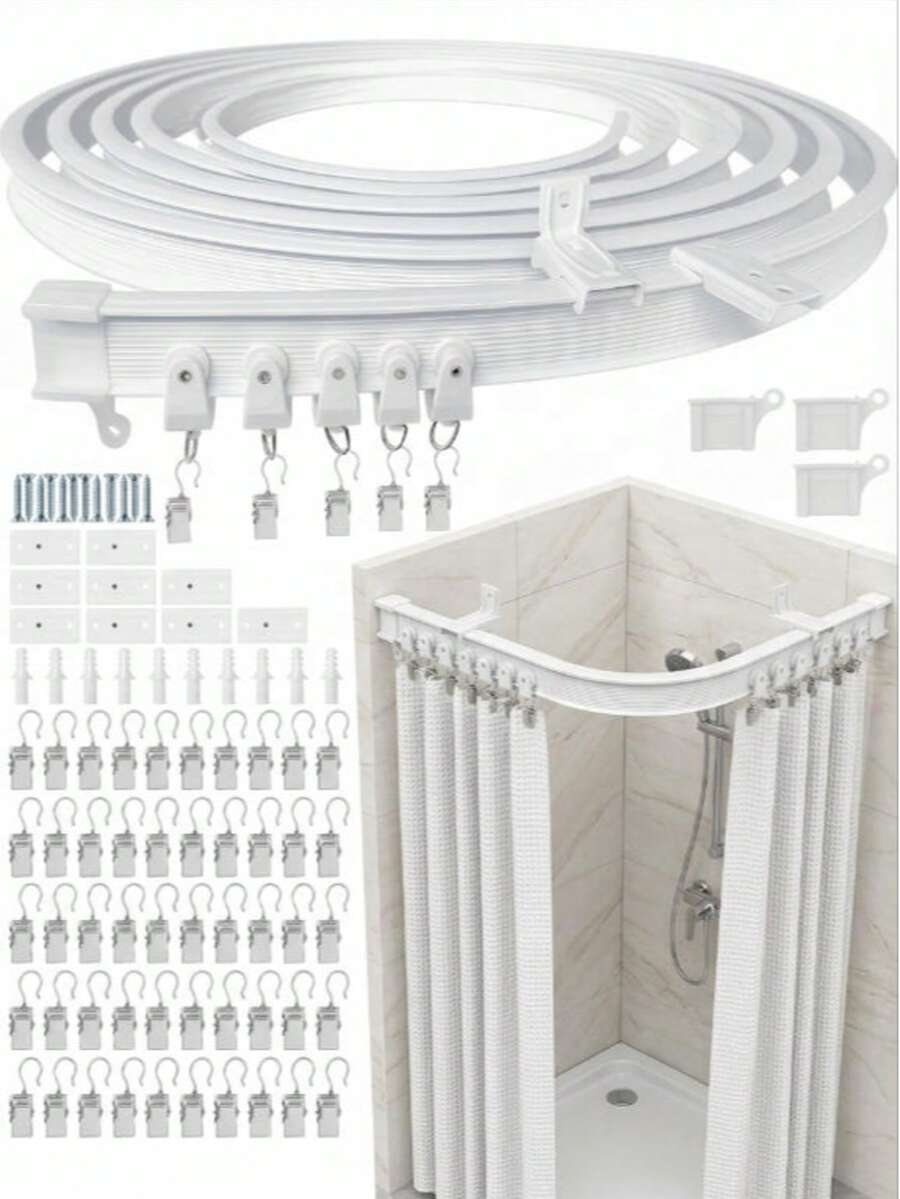 5/4/3/1m Flexible Bendable Curtain Track, Ceiling Mounted Curved Sliding Guide Rail With Metal Hooks, Multi-Size Bay Window Curtain Track System, Bedroom Bathroom Room Divider Curtain Rail, Home Window Decoration - Multi-style-1 - View 1
