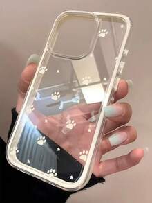 Casing Ponsel Kartun Lucu Motif Jejak Kaki Kucing, Kompatibel dengan Apple 17/16/15 Pro Max, 14/13/12/11, Transparan, Perlindungan Penuh - Baby Blue - View 3