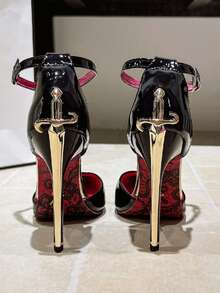 Women's Black High Heels, Pointed Toe Stiletto Heel With Buckle, Ultra High Heel Dress Shoes, Suitable For Party, Wedding - Black - View 3
