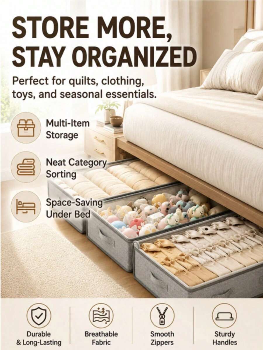 1pc Foldable Underbed Storage Bag, Multi-Purpose, Can Be Used To Store Blankets, Skirts, Quilts, Pillows, Clothes, Etc., Space-Saving, Suitable For Labor Day Promotion, Underbed Storage, Storage Bag, Clothing Storage