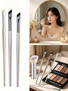 1pc Angled Eyeliner Brush With Ultra-Fine Slanted Tip, Flat Brow Brush, Precise Detail Brush, Suitable For Eye And Under-Eye Makeup, Must Have - Silver - View 9