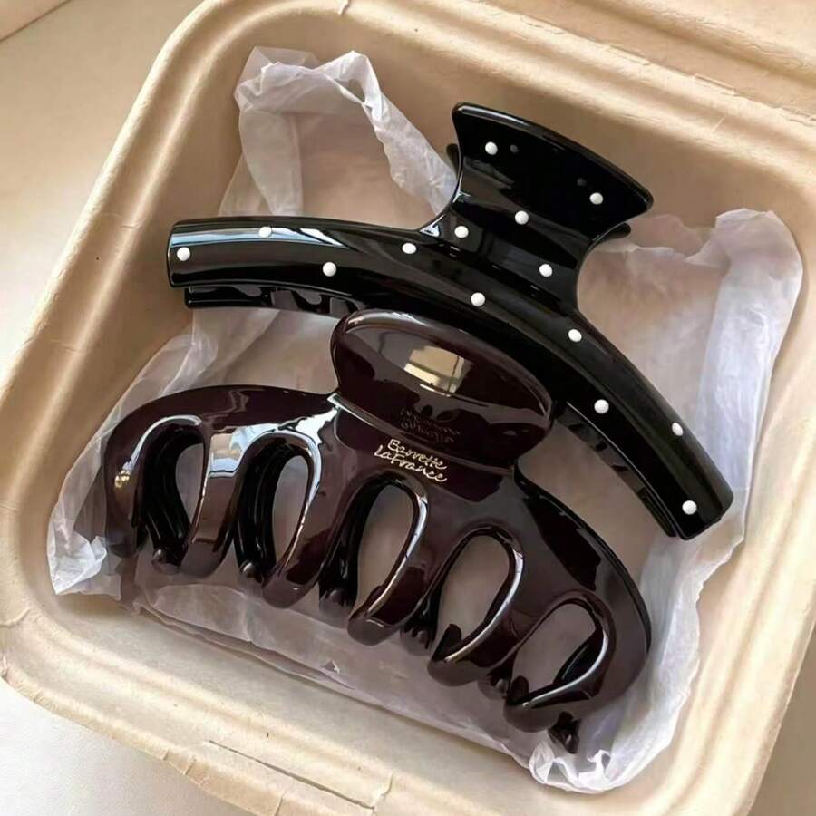 2/1 buah Jepit Rambut Besar Motif Polkadot Hitam Wanita, Jepit Rambut Cakar Plastik Multifungsi, Cocok untuk Mandi, Mencuci Muka, dan Memadukan Pakaian - MultiWarna - View 1