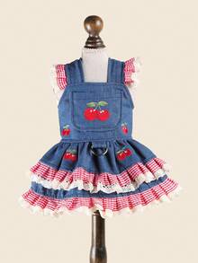 PETCIRCLE 1件寵物衣服 小狗幼犬貓用 可愛甜美風 無袖刺繡櫻花飾邊洋裝 - 彩色 - 查看 3