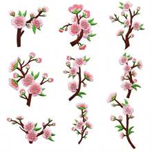3/9入刺繡櫻花貼布 粉色花朵燙貼補丁，適用衣物、包包、夾克，DIY縫製花卉貼花貼紙，服飾裝飾修補用 - 梅花 - 查看 2