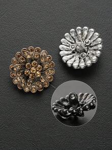 4pcs/Pack Flower-Shaped Multi-Layer Rhinestone Studded Exquisite High-End Metal Buttons, Decorative Buttons For Winter Fur Coats, Sweaters, Blazers, Jackets, Bags, Gift Boxes, Bouquets, DIY Jewelry Sewing Accessories - Multicolor - View 10