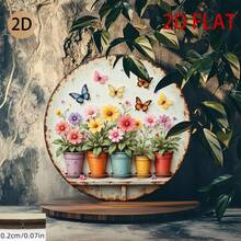 Dekorasi Dinding Logam Gaya Pedesaan Datar 2D, Pola Kupu-kupu dan Bunga yang Cerah - Dekorasi Tema Taman Bulat, Cocok untuk Rumah, Ruang Tamu atau Halaman, Penggunaan Dalam dan Luar Ruangan, Posisi Lubang Acak untuk Dekorasi Dinding Luar Ruangan - A - View 5