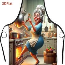 A Fun Apron With "Cartoon Grandma Cooking" Pattern, Suitable For Cooking, Baking And Daily Use - Multicolor - View 6
