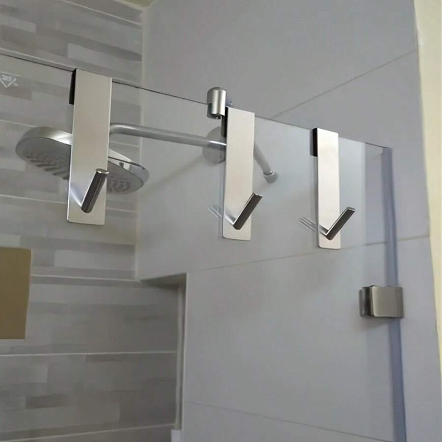 Stainless Steel S-Shaped Shower Towel Bar, Suitable For Glass Doors, Bathroom Bathrobe Hook, Wall-Mounted Coat Rack, Clothing Hook, Hook, Door Rack, Wall Hook, Closet Storage, Key Hook, Bathroom Storage, Suitable For Halloween And Christmas