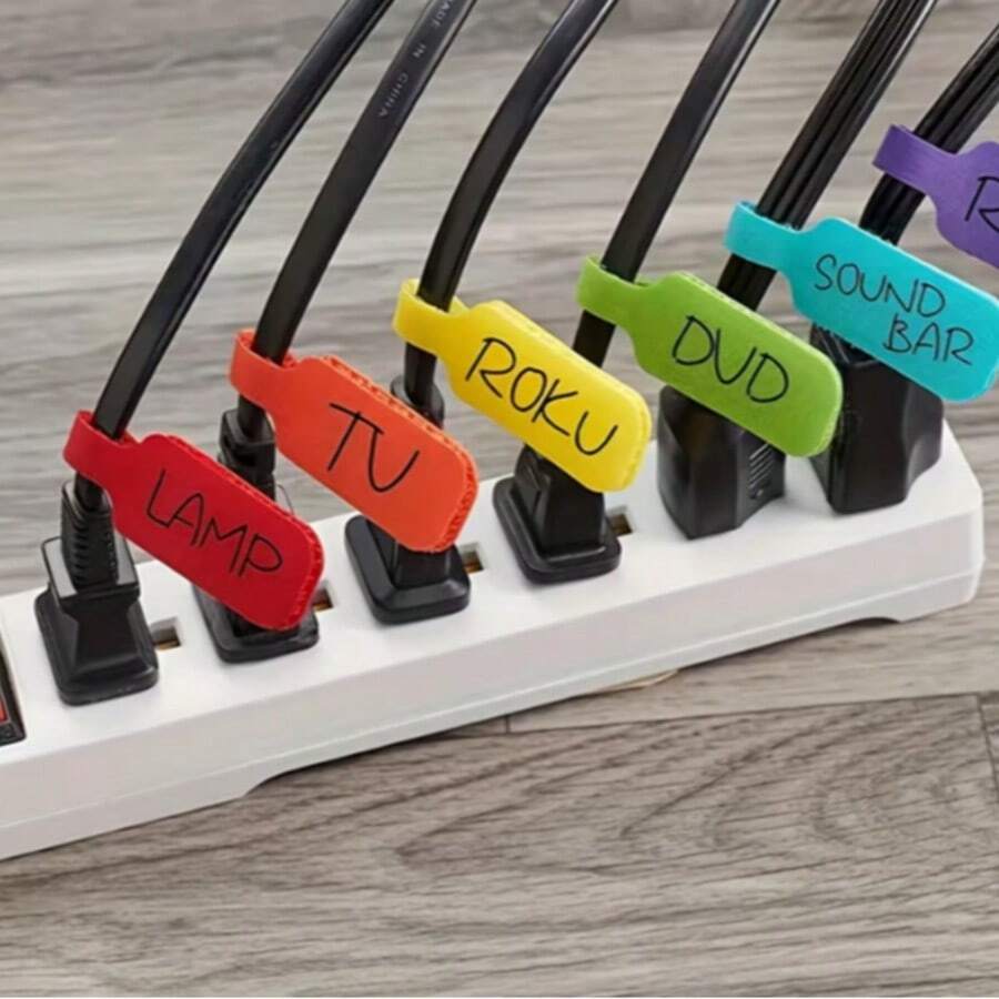 10pcs Random Mixed Color Reusable Cable Labels - Data Cable Labels Hook And Loop Writable Cable Labels Nylon Colored Marker Labels For Data Cables/Charger Cables, Color Coded Organization, Suitable For Office, Home Cable Management