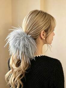 Fluffy Faux-Feather Scrunchie, Soft Scrunchies For Elevated High Ponytails, Elegant Daily Hair Accessories For Women, Multiple Colors Available - Multicolor - View 8
