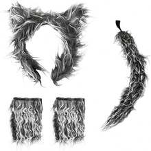 4 Stücke Grauer Wolf Cosplay Kostüm, Werwolf Maske, Plüsch Schwanz und Krallen Handschuhe, geeignet für Halloween, Themenpartys und Rollenspiele - Übersicht 11