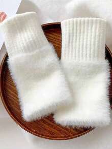 1/2 Pairs Women's Solid Color Warm Knitted Half-Finger Gloves, Soft Knitted Wrist Warm Gloves, Suitable For Touchscreen Office, Student Writing, Cycling Frost Protection - Multicolor - View 4