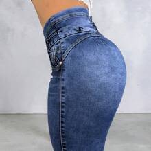 Women's Ultra Push Up Adjustable Denim Jeans - 藍色 - 查看 5
